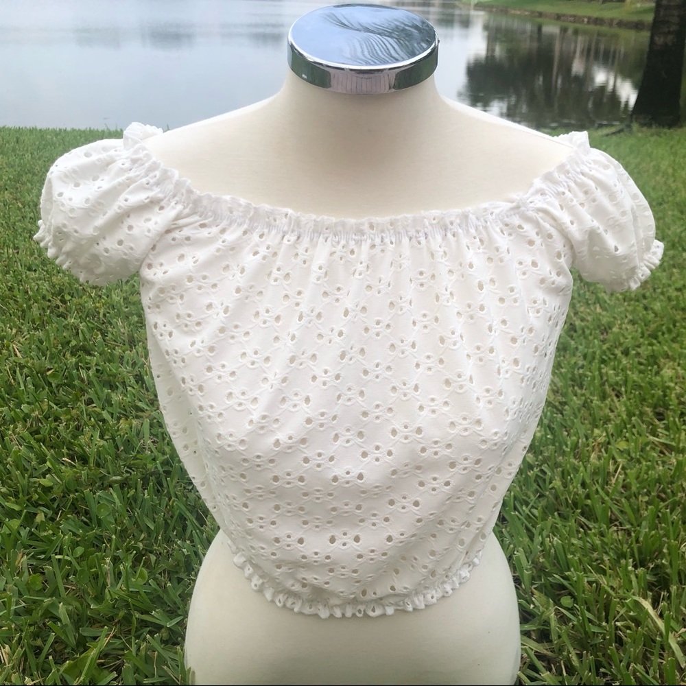 Off the shoulder white cut off top